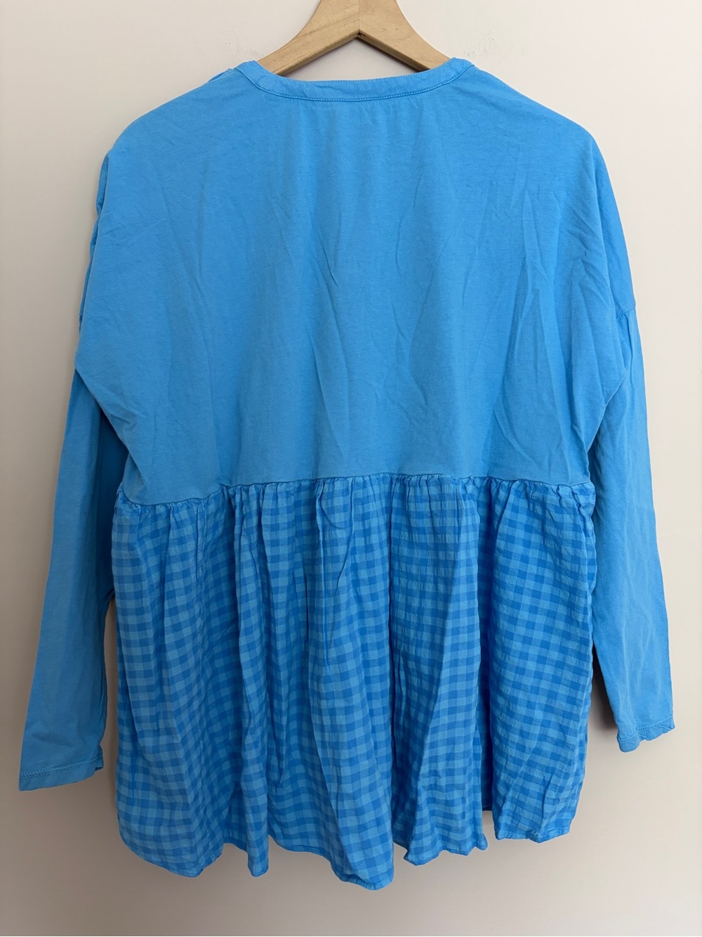 Pilcro Anthropologie Long Sleeve Gingham Babydoll Blouse Blue Small - Picture 3 of 4